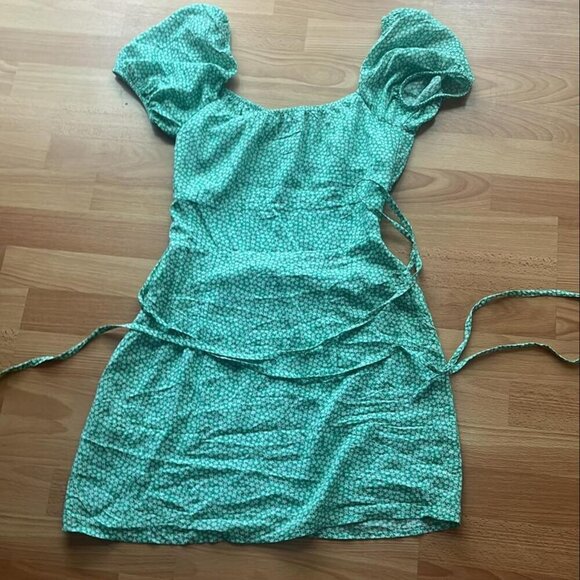 H&M Dresses & Skirts - 🌿 Aqua Floral Coquette Babydoll Summer Dress – Size M 🌿